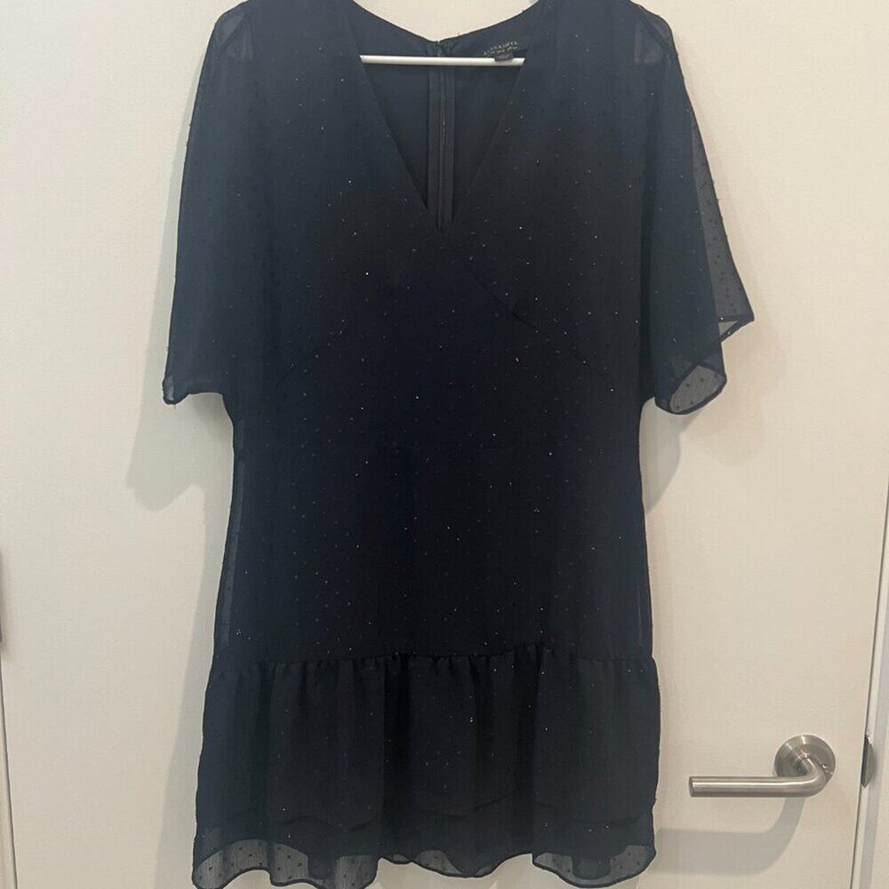 AllSaints Black Silver Metallic Lace Ruffle Mini Dress Size 8 Edgy Party - Picture 5 of 9